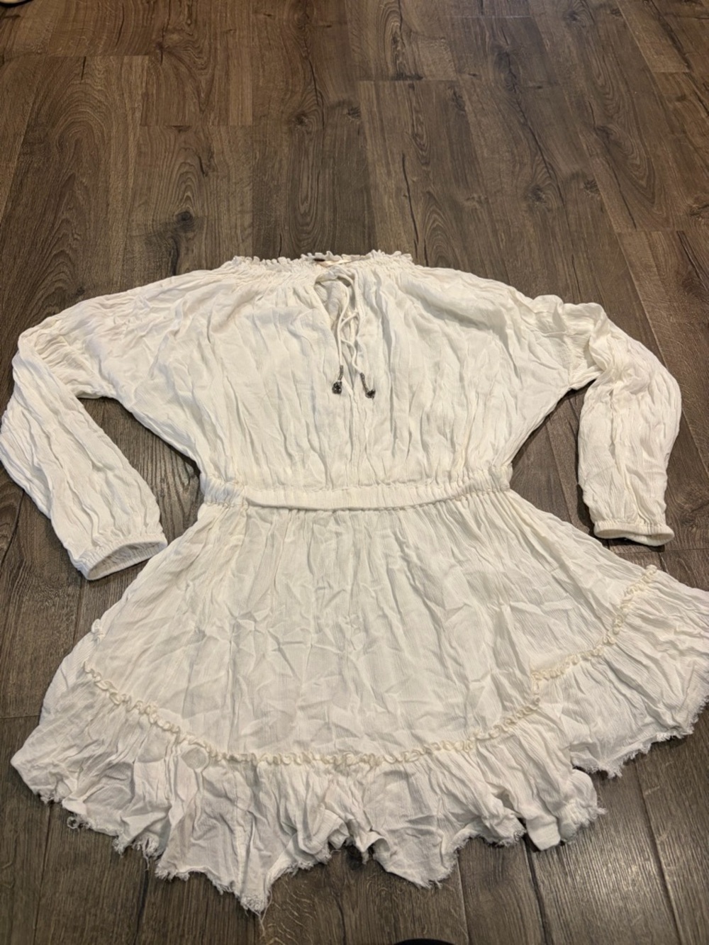 Free People Dress Long Sleeve Lace Boho Peasant Mini Tunic Fairy Grunge Gauzy - Picture 8 of 11